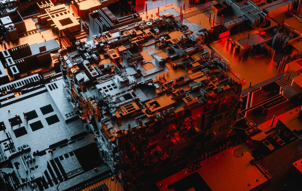 Abstract futuristic and digital technology composition. 3d render.