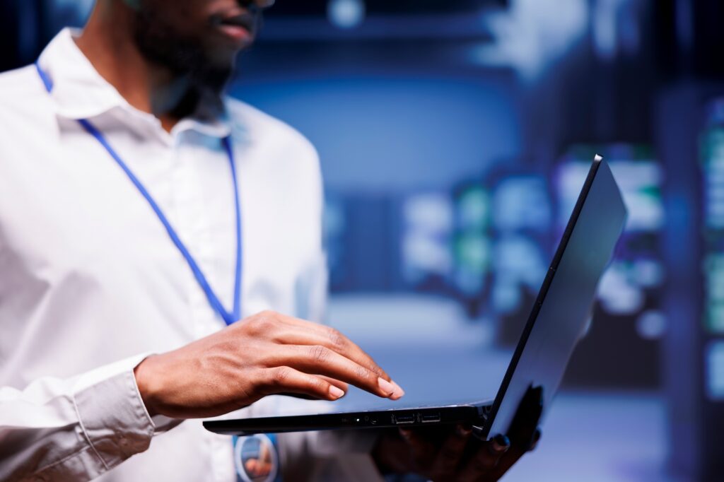 Admin in data center housing servers